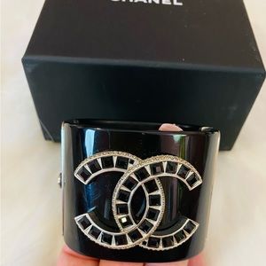 Chanel Black, Silver, Crystal Cuff Bracelet.